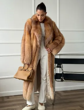 Длинная шуба из меха лисы Vintage gold с шалевым воротником