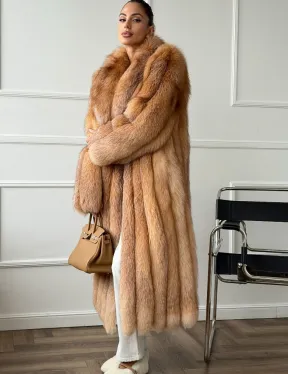 Длинная шуба из меха лисы Vintage gold с шалевым воротником