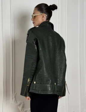 Куртка - косуха из натуральной кожи «CROCO» Dark green