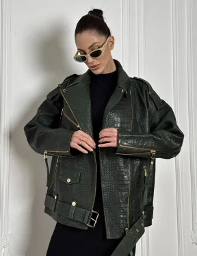 Куртка - косуха из натуральной кожи «CROCO» Dark green
