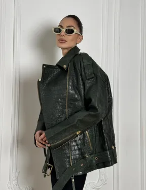 Куртка - косуха из натуральной кожи «CROCO» Dark green