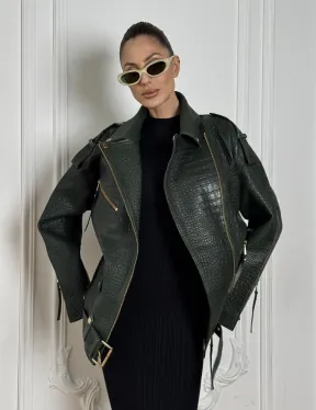 Куртка - косуха из натуральной кожи «CROCO» Dark green