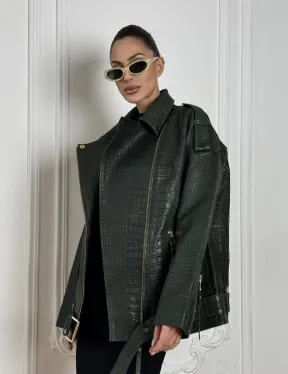 Куртка - косуха из натуральной кожи «CROCO» Dark green