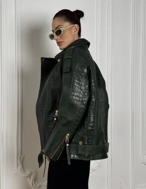Куртка - косуха из натуральной кожи «CROCO» Dark green