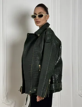 Куртка - косуха из натуральной кожи «CROCO» Dark green
