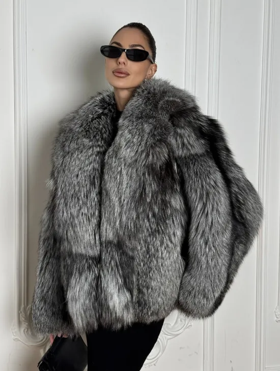 Полушубок из чернобурки A la Vintage с шалевым воротником