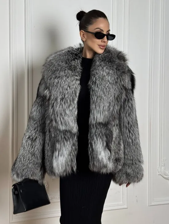 Полушубок из чернобурки A la Vintage с шалевым воротником