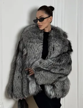 Полушубок из чернобурки A la Vintage с шалевым воротником