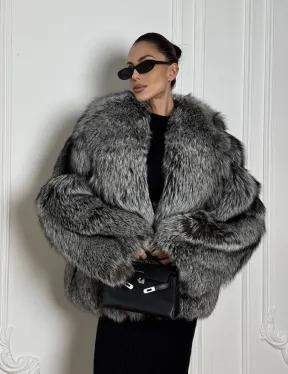 Полушубок из чернобурки A la Vintage с шалевым воротником