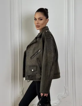 Натуральная женская кожаная косуха в стиле Vintage весна - 2025