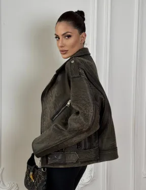 Натуральная женская кожаная косуха в стиле Vintage весна - 2025