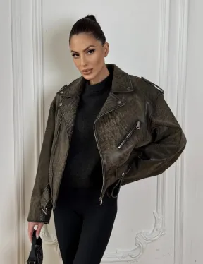 Натуральная женская кожаная косуха в стиле Vintage весна - 2025