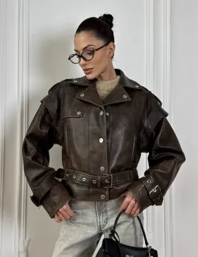 Женская косуха - жилет 2в1 трансформер из натуральной винтажной кожи