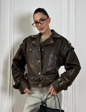 Женская косуха - жилет 2в1 трансформер из натуральной винтажной кожи