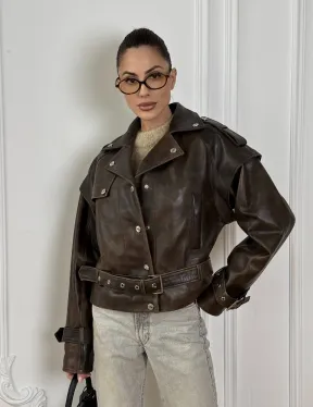 Женская косуха - жилет 2в1 трансформер из натуральной винтажной кожи