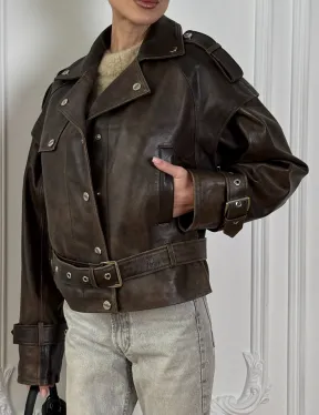 Женская косуха - жилет 2в1 трансформер из натуральной винтажной кожи