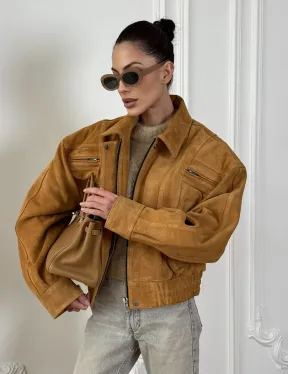 Женская замшевая куртка бомбер Camel  - «High street style»