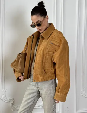 Женская замшевая куртка бомбер Camel  - «High street style»