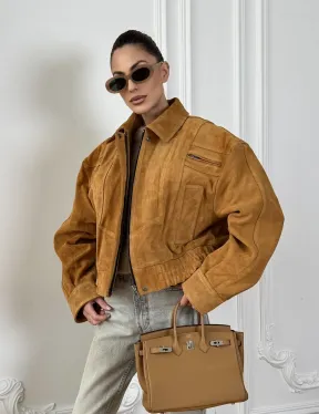 Женская замшевая куртка бомбер Camel  - «High street style»