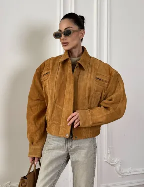 Женская замшевая куртка бомбер Camel  - «High street style»