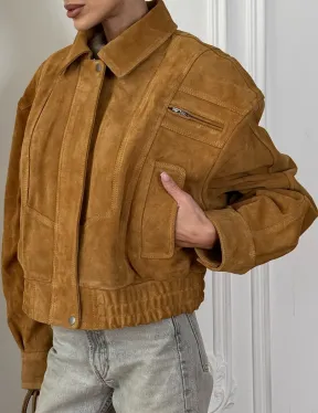 Женская замшевая куртка бомбер Camel  - «High street style»