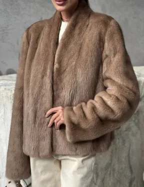 Кроп - жакет из норки Pastel с воротником V-образным 60 см