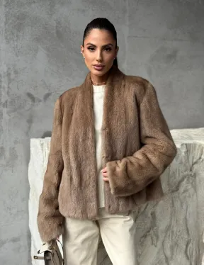 Кроп - жакет из норки Pastel с воротником V-образным 60 см