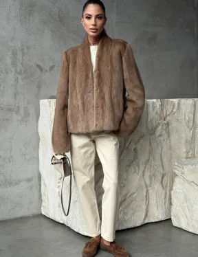 Кроп - жакет из норки Pastel с воротником V-образным 60 см