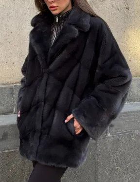 Полушубок норковый графит с английским воротником и манжетом