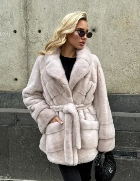 Светлый норковый полушубок PREMIUM FUR с английским воротником