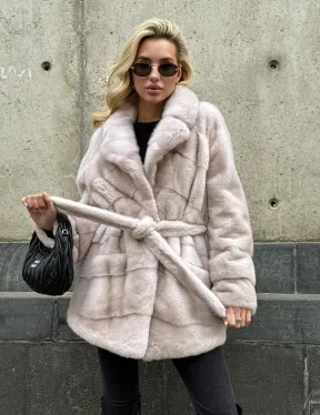 Светлый норковый полушубок PREMIUM FUR с английским воротником