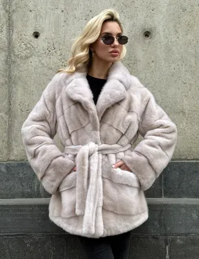 Светлый норковый полушубок PREMIUM FUR с английским воротником