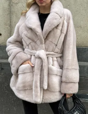 Светлый норковый полушубок PREMIUM FUR с английским воротником