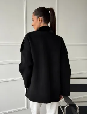 Полупальто демисезонное шерстяное с отделкой из меха норки