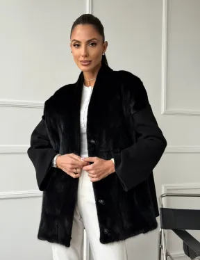 Полупальто демисезонное шерстяное с отделкой из меха норки