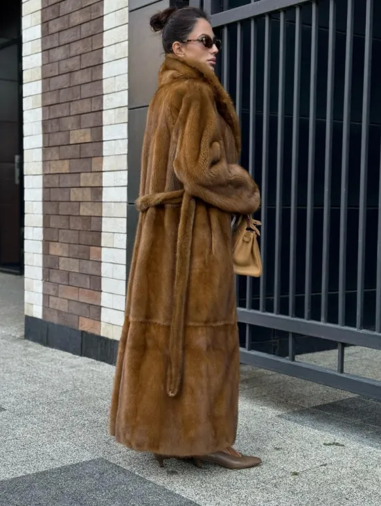 Роскошная норковая шуба с воротником шаль Vintage Dark Gold