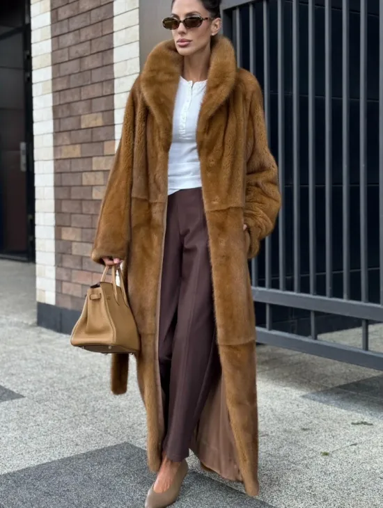 Роскошная норковая шуба с воротником шаль Vintage Dark Gold