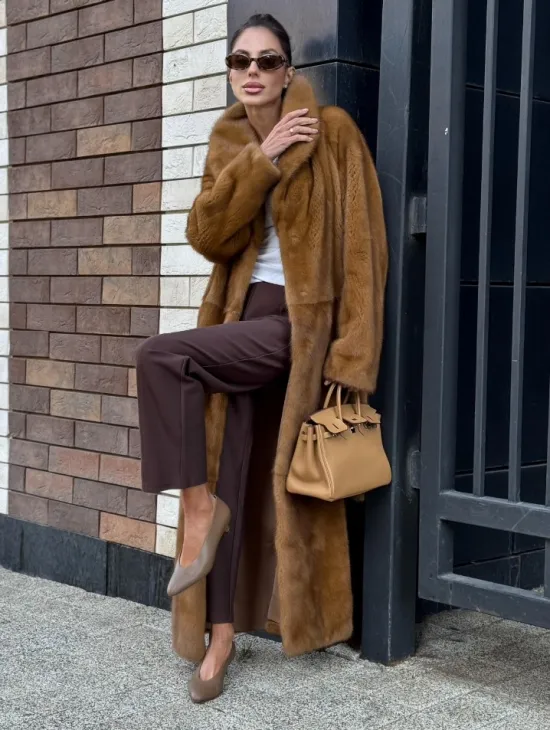 Роскошная норковая шуба с воротником шаль Vintage Dark Gold