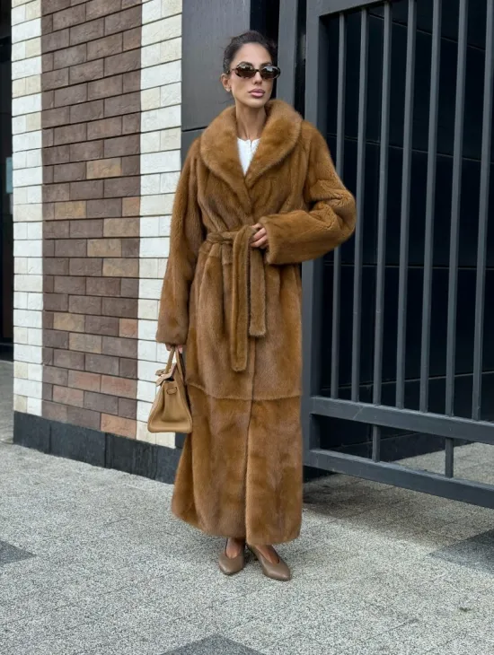 Роскошная норковая шуба с воротником шаль Vintage Dark Gold