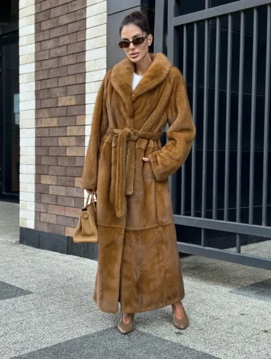 Роскошная норковая шуба с воротником шаль Vintage Dark Gold