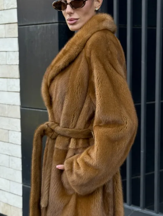 Роскошная норковая шуба с воротником шаль Vintage Dark Gold