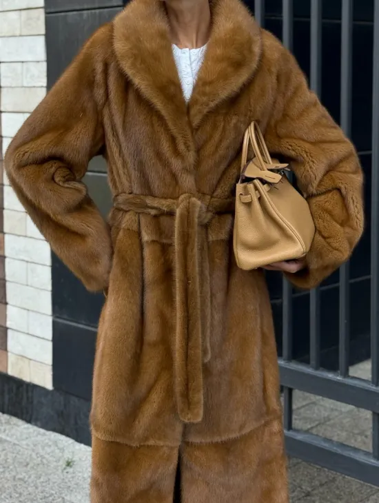 Роскошная норковая шуба с воротником шаль Vintage Dark Gold