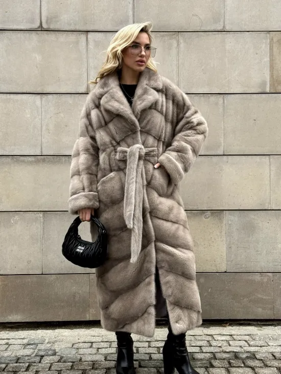 Кимоно - шуба норковая с английским воротником цвет Silver