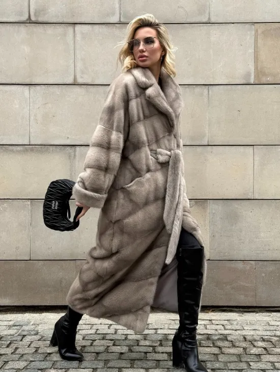 Кимоно - шуба норковая с английским воротником цвет Silver