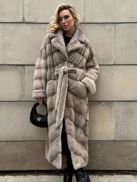 Кимоно - шуба норковая с английским воротником цвет Silver