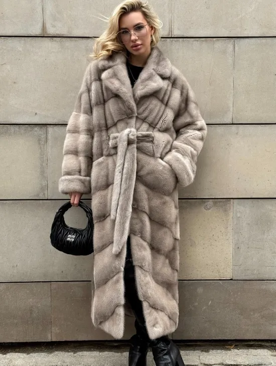 Кимоно - шуба норковая с английским воротником цвет Silver