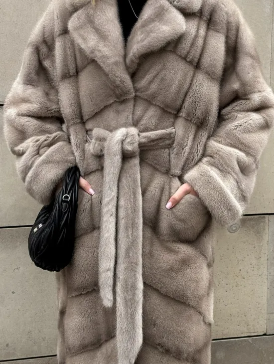 Кимоно - шуба норковая с английским воротником цвет Silver