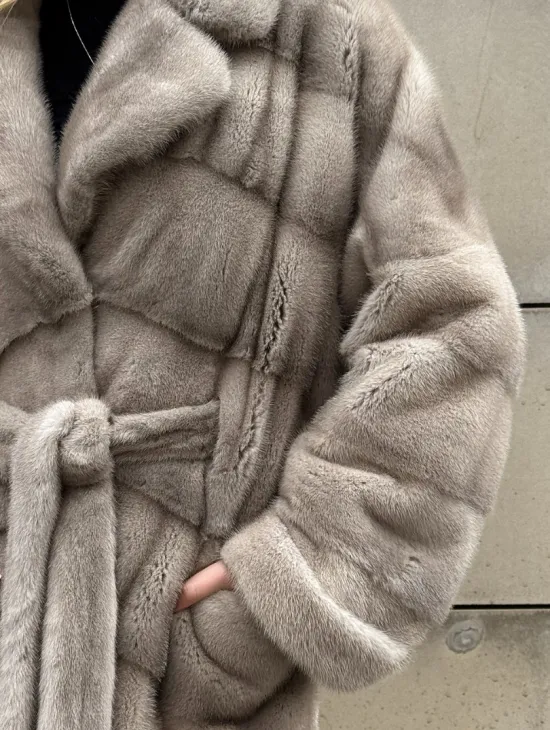 Кимоно - шуба норковая с английским воротником цвет Silver