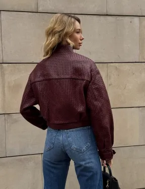 Бомбер женский из натуральной плетеной кожи - Burgundy цвет
