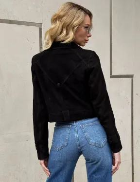 Черная короткая курточка из натуральной замши